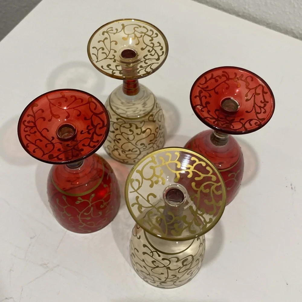 Pier 1 Imports Jubilee Cordial Goblet Mouth Blown Hand Decorated 4